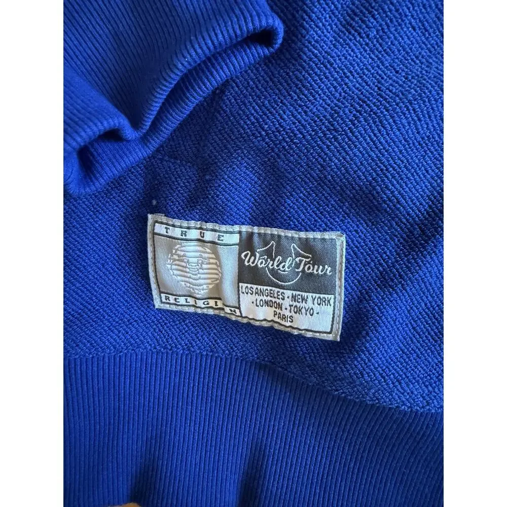 True Religion Hoodie Mens Large Blue Reverse Terry Zip Up Sweatshirt NWT